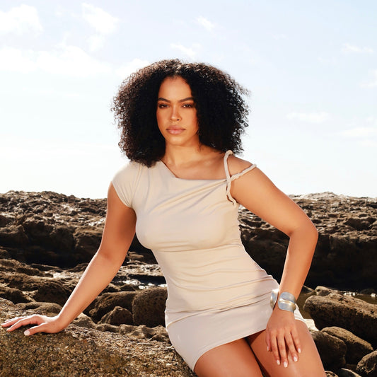 KNIT ASYMMETRICAL MINI DRESS
